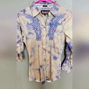 Roar western shirt with lace and embellishments Sz S